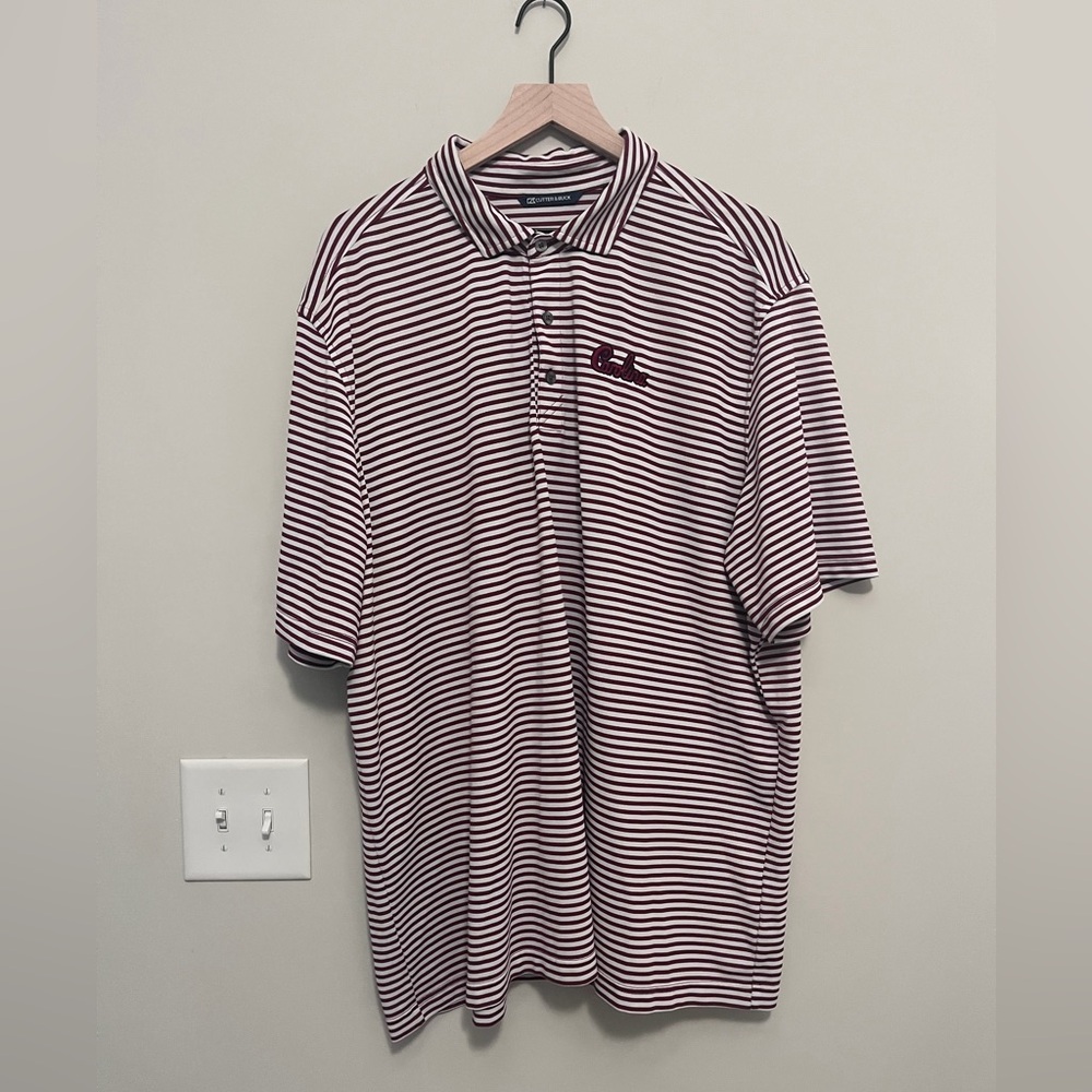 Cutter & Buck Virtue Eco Pique Stripe Recycled Mens Polo South Carolina Script